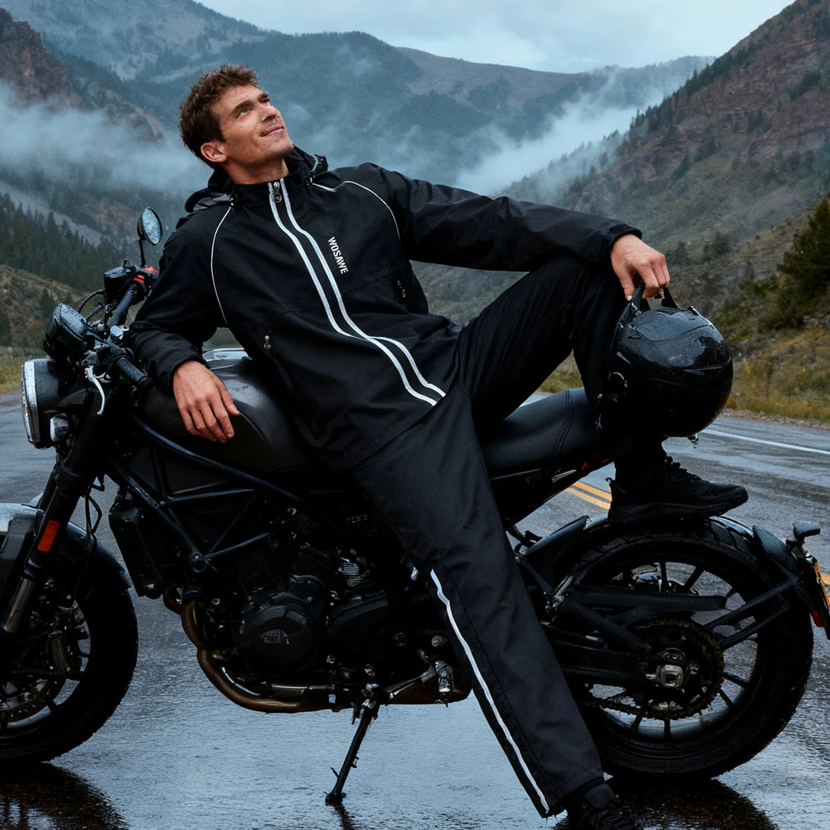Veste de pluie avec pantalon imperméable coupe vent unisexe, bandes réfléchissantes