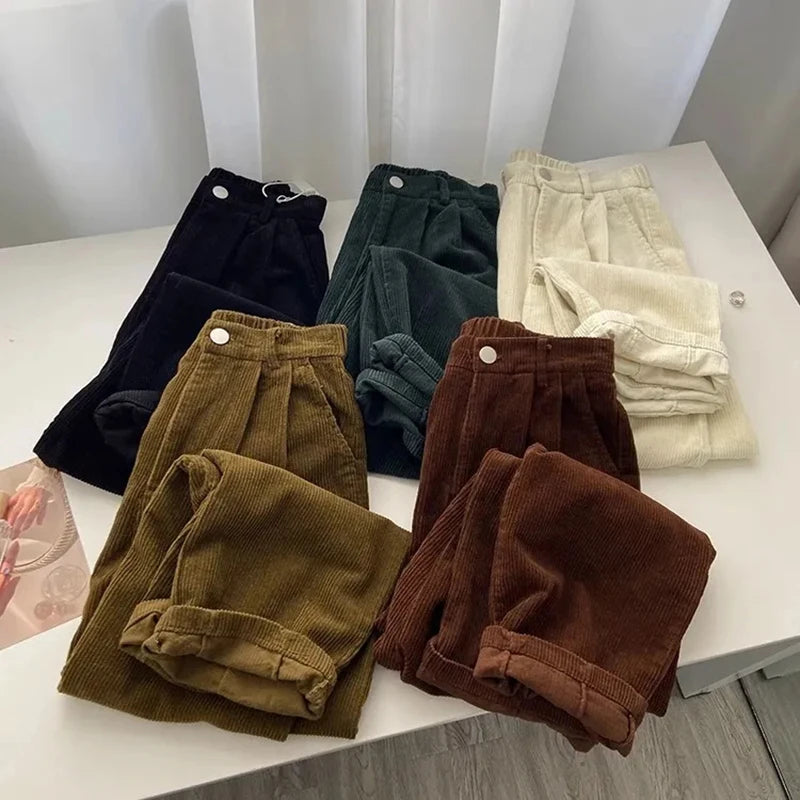 Pantalon velours femme taille haute coupe droite vintage automne