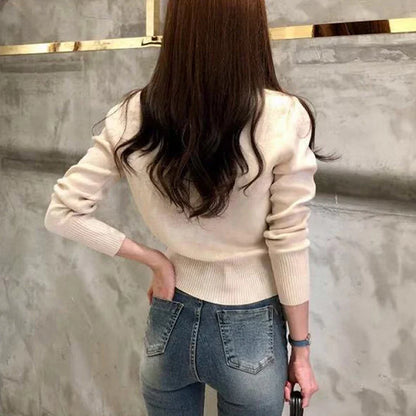 Pull pour femme | Veste tricotée manches longues automne | Pull court décontracté