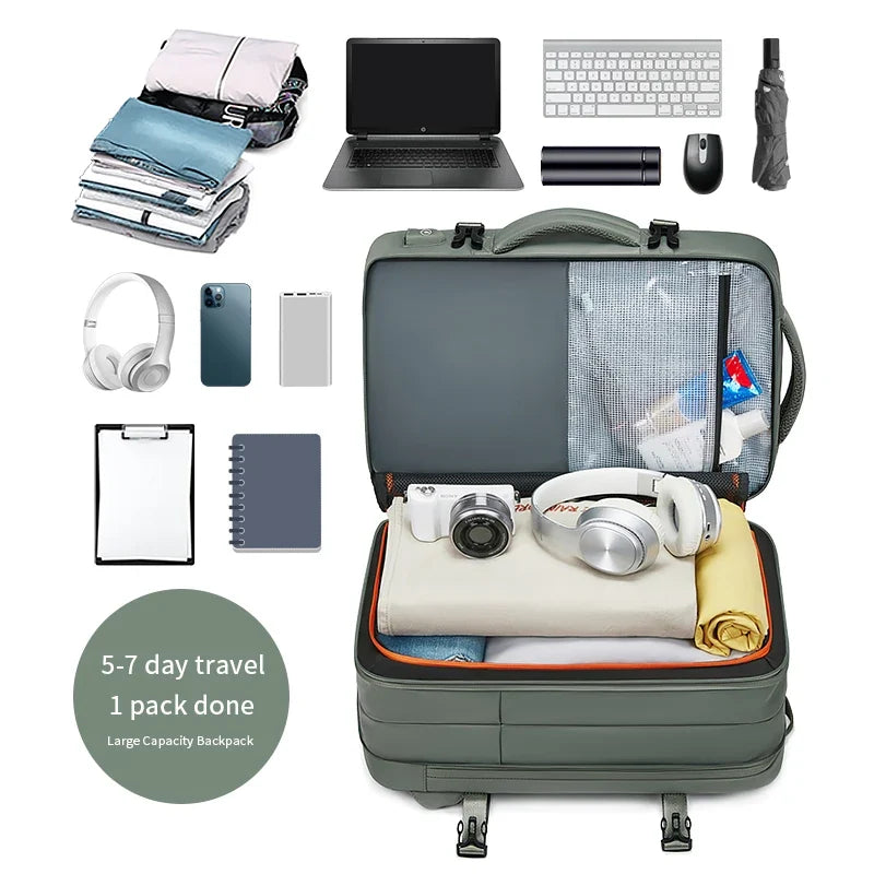 Sac à dos ordinateur imperméable USB avec compartiment 17 pouces et extensible 39L