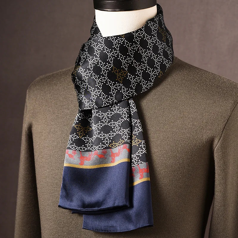 Écharpe homme soie 100% Mulberry à pois double épaisseur 160 cm