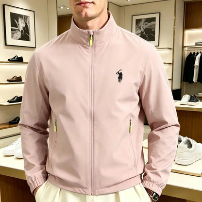 Veste zippée col montant brodée homme femme, imperméable casual mi-saison