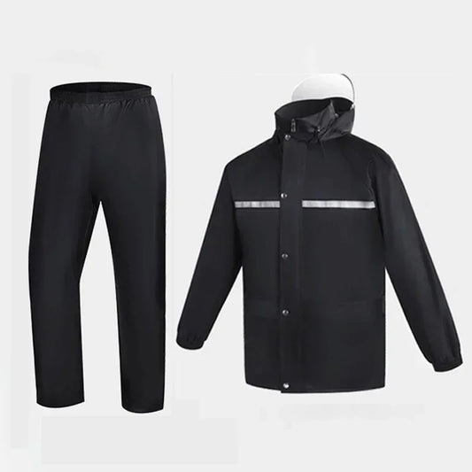 Combinaison de pluie imperméable unisexe avec bandes réfléchissantes veste capuche et pantalon