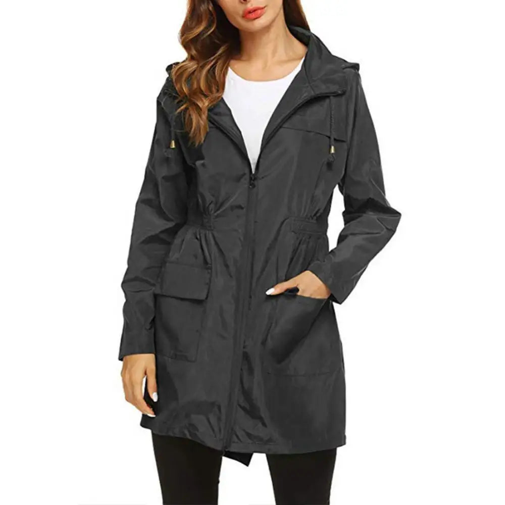 Imperméable femme long à capuche coupe vent, veste légère pour l'hiver