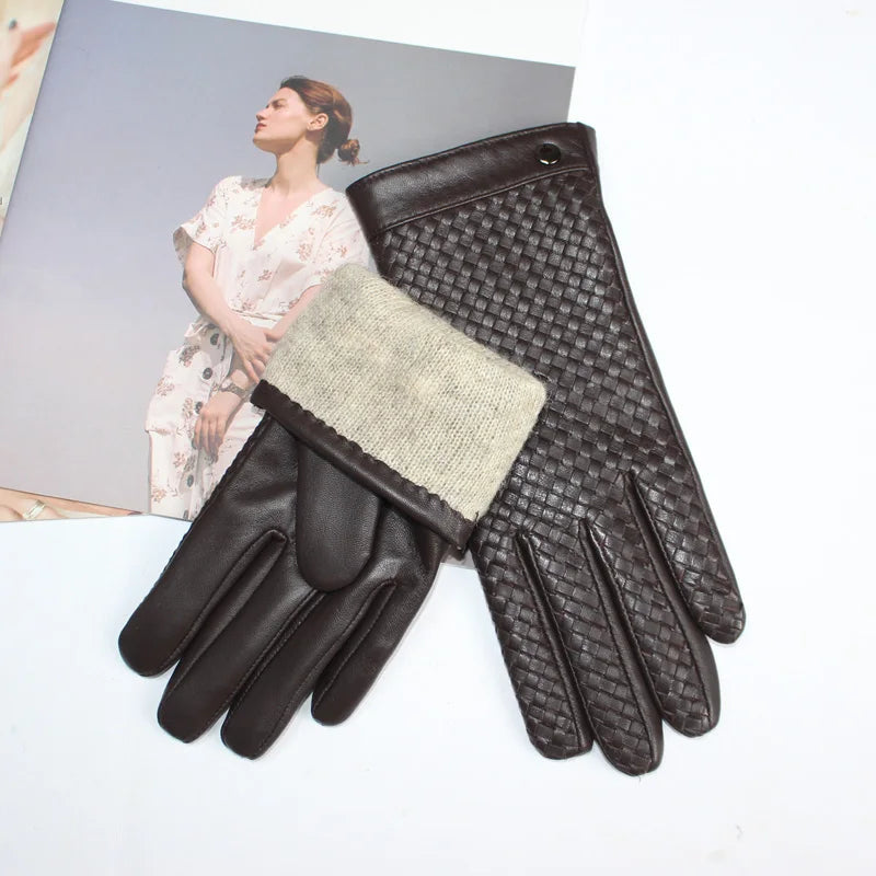 Gants cuir agneau femme avec doublure laine et écran tactile