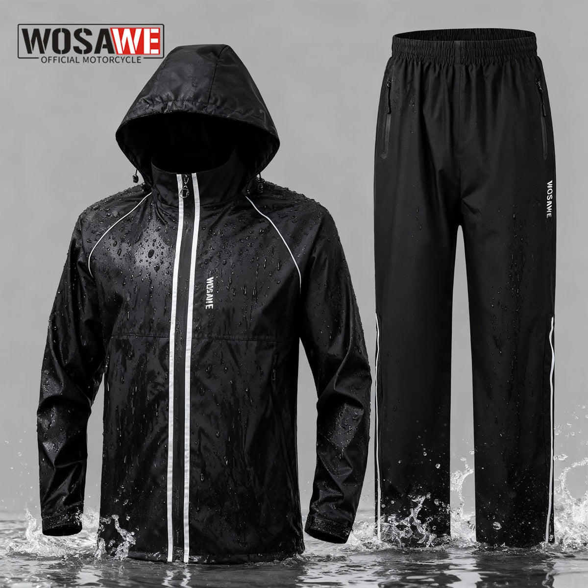 Veste imperméable moto unisexe avec pantalon pluie et bandes réfléchissantes