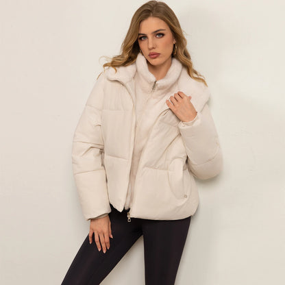 Manteau matelassé femme col montant fausse double pièce chaud hiver