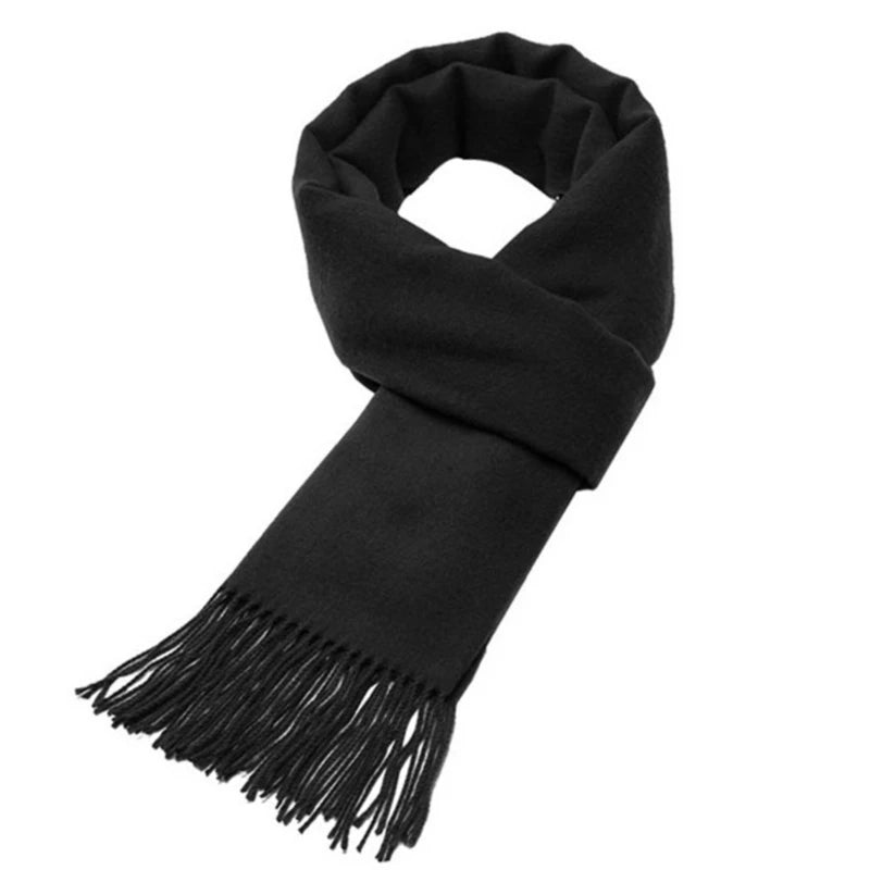 Écharpe homme femme cachemire longue à franges couleur unie hiver