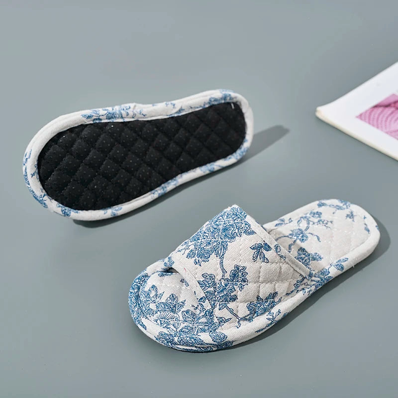 Chaussons femme coton floral antidérapants légers pour intérieur
