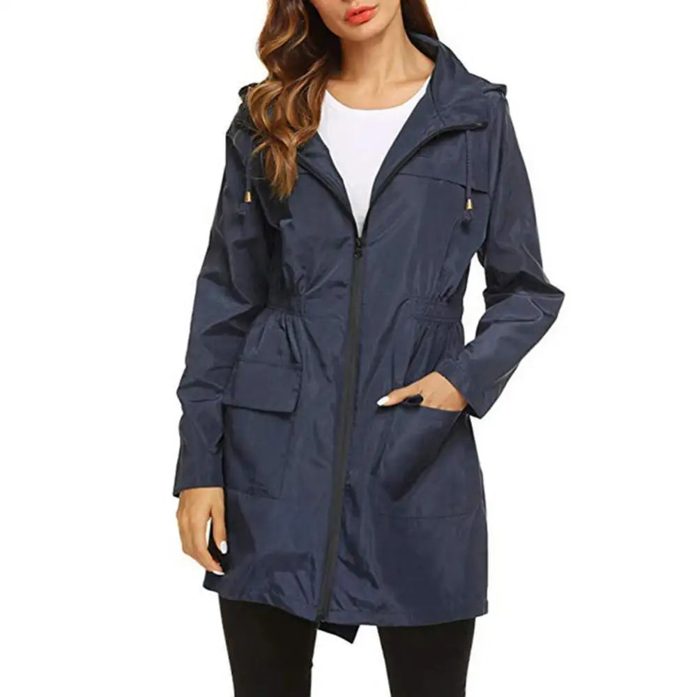 Imperméable femme long à capuche coupe vent, veste légère pour l'hiver