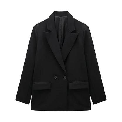 Blazer femme double boutonnage manches longues col en V cranté
