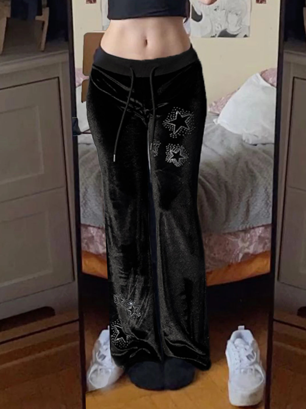 Pantalon velours femme taille basse gothique