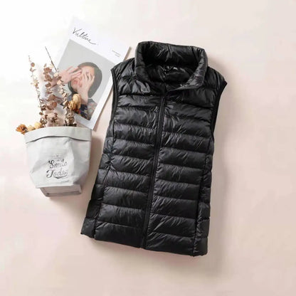 Doudoune légère compressible femme sans manches en duvet, coupe slim