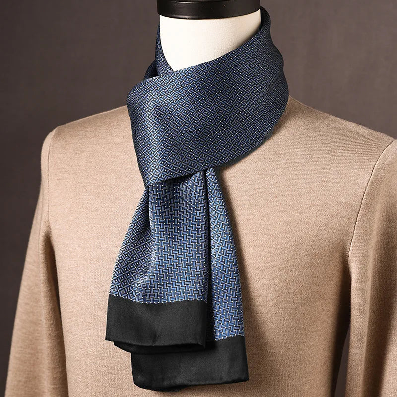 Écharpe homme soie 100% Mulberry à pois double épaisseur 160 cm