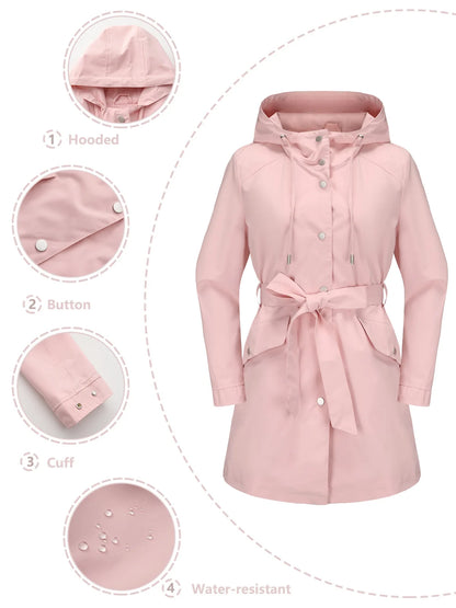 Imperméable femme trench long à capuche ceinture coupe fine