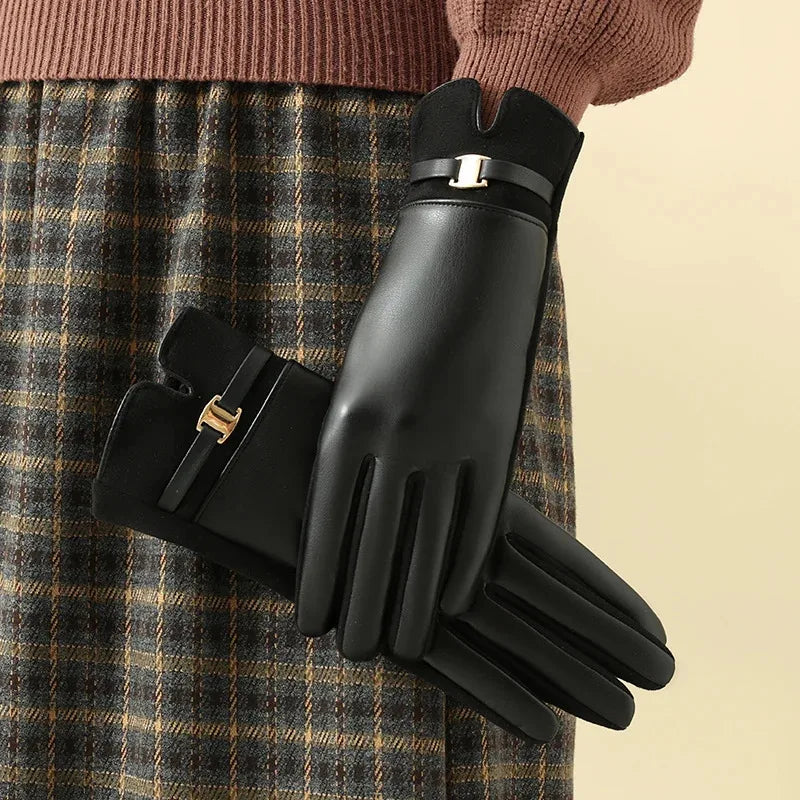 Gants hiver femme tactiles coupe-vent chauds taille unique noir beige