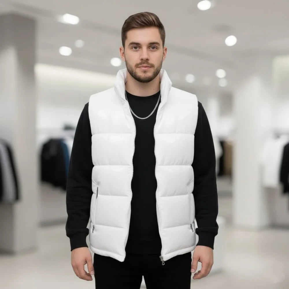 Doudoune sans manches homme coupe vent avec col montant, coupe slim