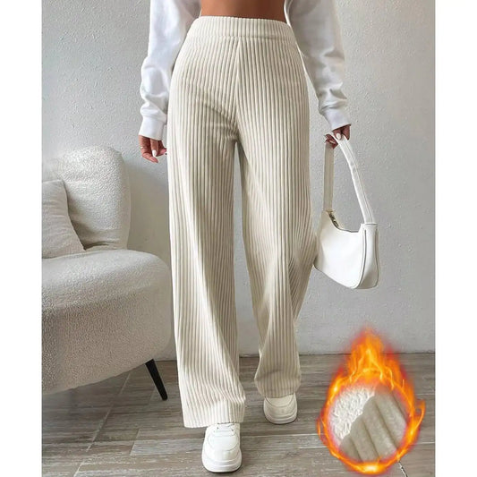Pantalon velours femme jambe large taille haute chaud hiver couleur unie