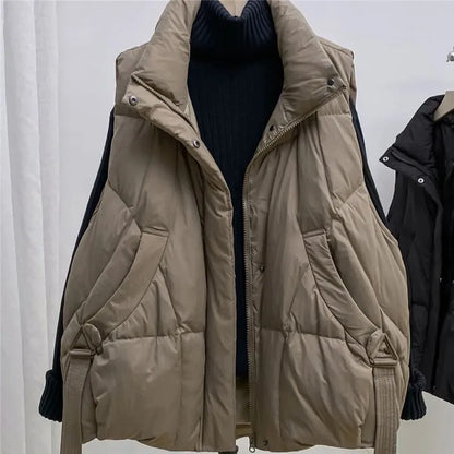 Doudoune courte femme grande taille gilet sans manche zippé col rabattu