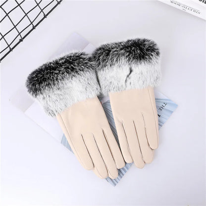 Gants cuir agneau femme doublure polaire avec poignets fourrure lapin