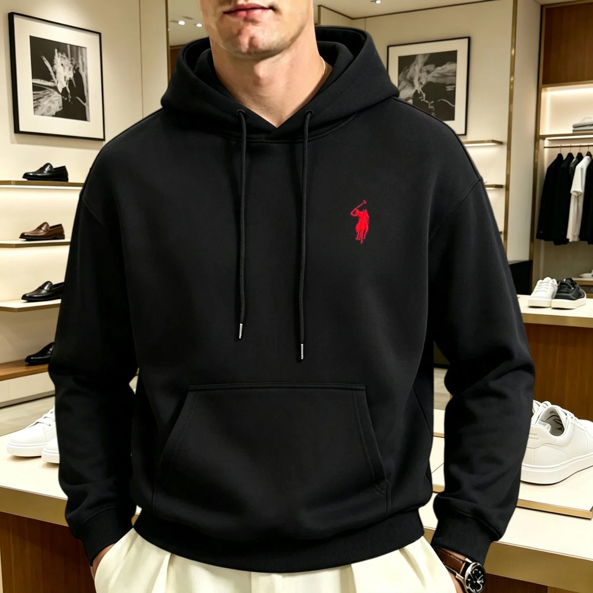 Sweatshirt à capuche oversize brodé unisexe coupe loose manches longues