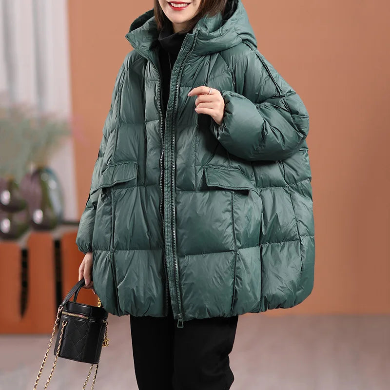 Doudoune femme à capuche duvet blanc coupe ample