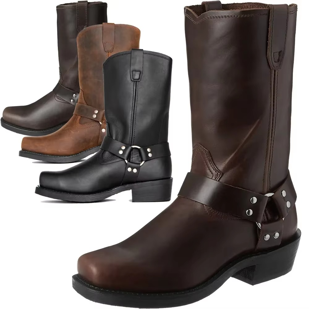 Bottes Western Homme | Cuir PU, Slip-On, Mi-Mollet