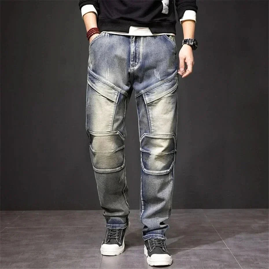 Xanthe | Jean Homme Droit Cargo Denim Délavé