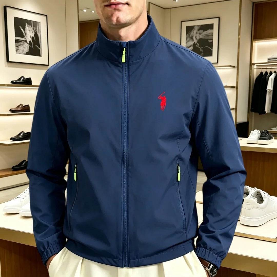 Veste zippée col montant brodée homme femme, imperméable casual mi-saison