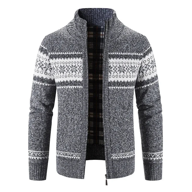 Cardigan homme coton épais col montant zippé automne hiver