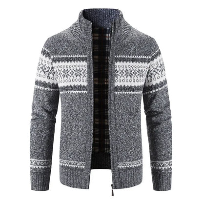 Cardigan homme coton épais col montant zippé automne hiver