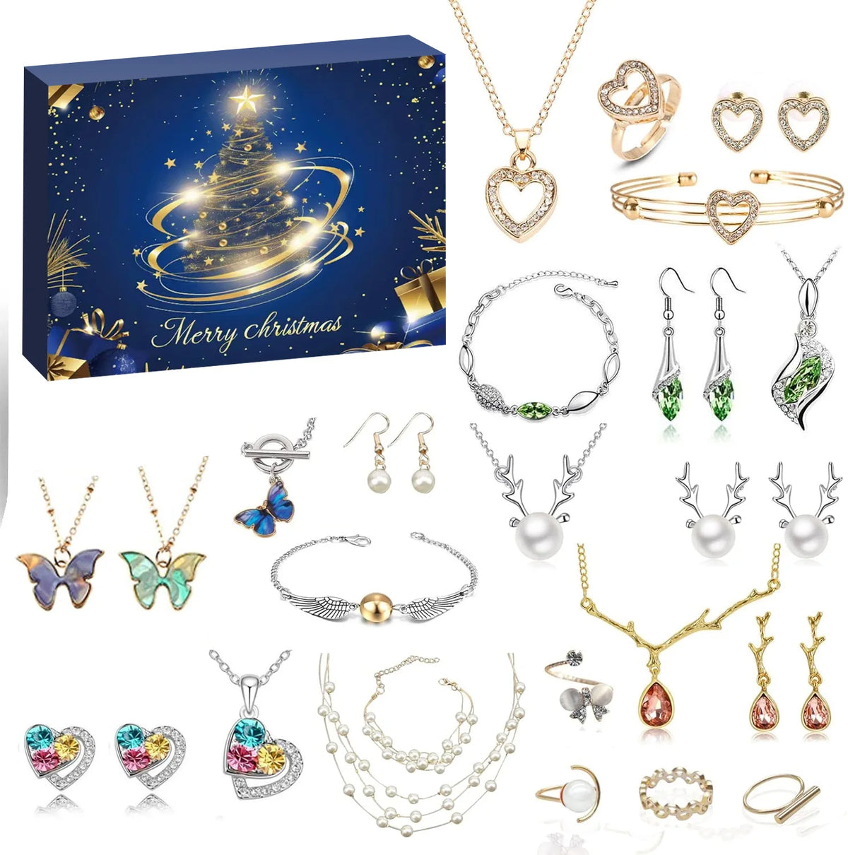 Calendrier de l'avent bijoux Noël 24 jours set collier bracelet