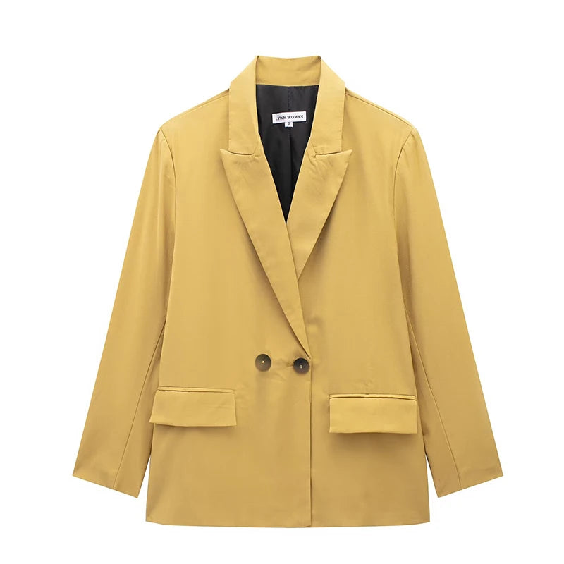 Blazer femme double boutonnage manches longues col en V cranté