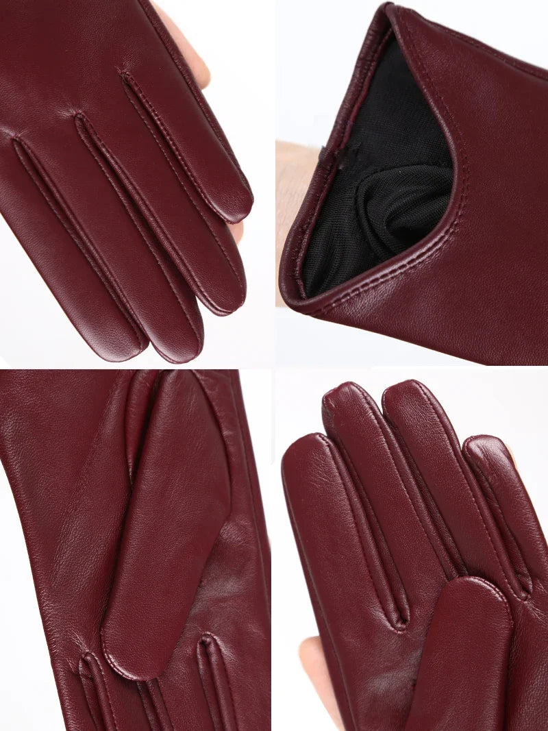 Gants cuir femme doublure chaude longueur poignet pour l'hiver