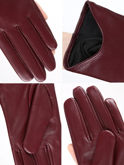 Gants cuir femme doublure chaude longueur poignet pour l'hiver