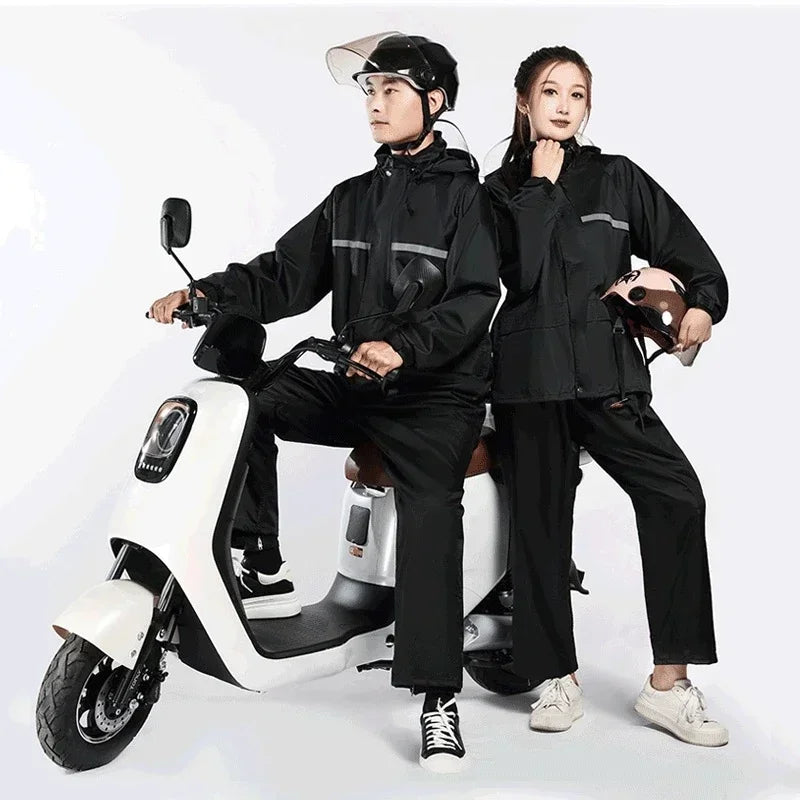 Combinaison de pluie imperméable unisexe avec bandes réfléchissantes veste capuche et pantalon