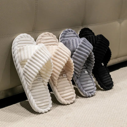 Pantoufles Femme Doublure Polaire | Bande Croisée, Semelle Souple | Automne Hiver