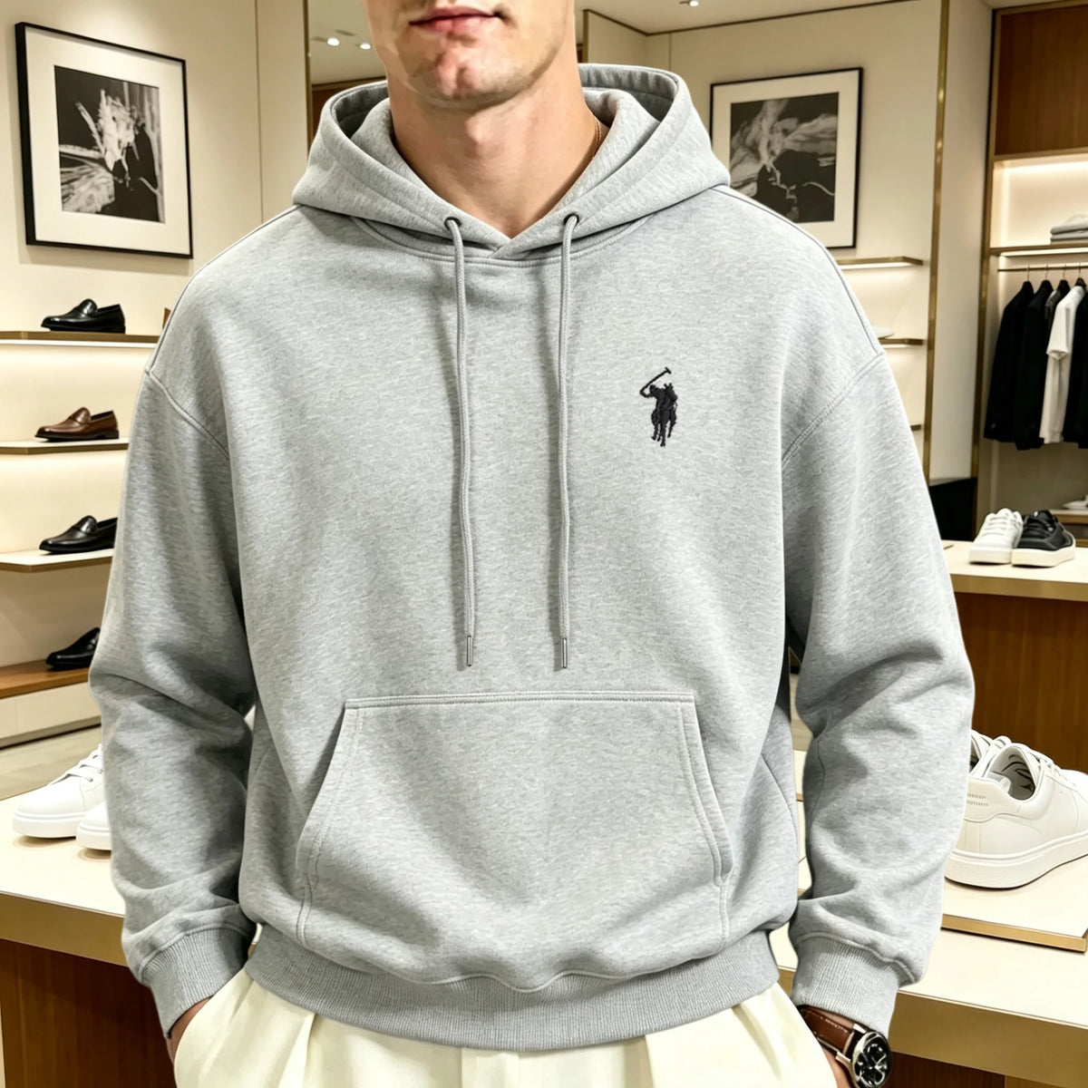 Sweatshirt à capuche oversize brodé unisexe coupe loose manches longues