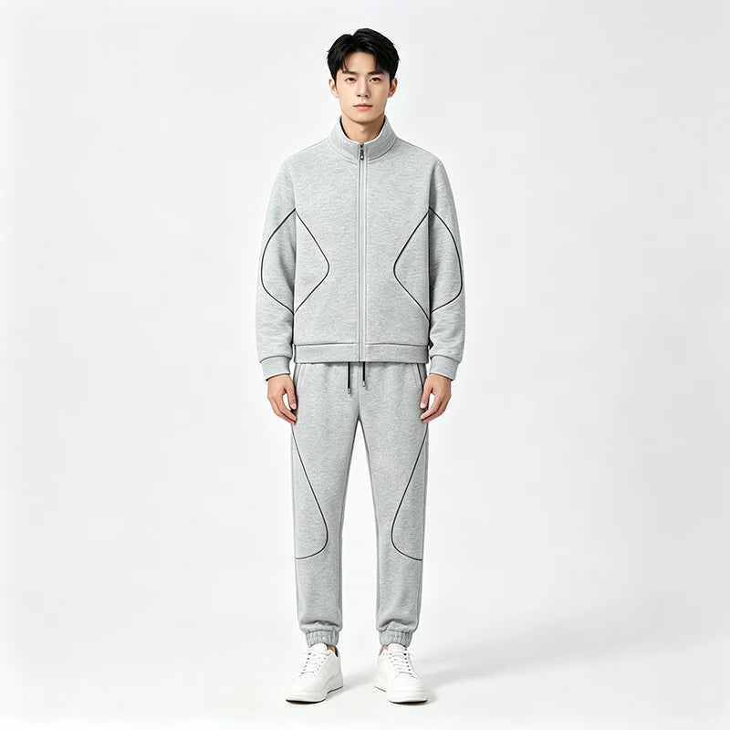 Ensemble homme col montant coton manches longues zippé gris noir bleu