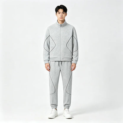 Ensemble homme col montant coton manches longues zippé gris noir bleu