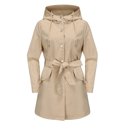Imperméable femme trench long à capuche ceinture coupe fine