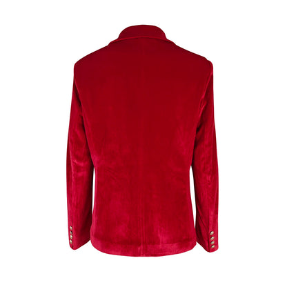 Blazer velours femme cintré avec col cranté et bouton doré