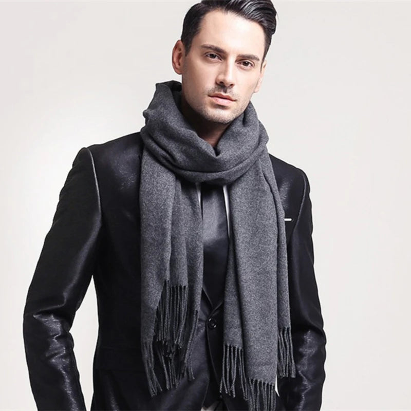 Écharpe homme femme cachemire longue à franges couleur unie hiver