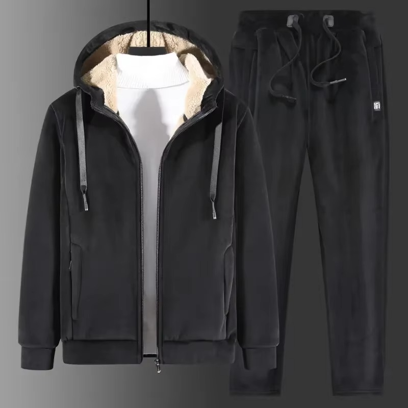 Ensemble survêtement homme polaire 2 pièces hiver avec capuche et pantalon