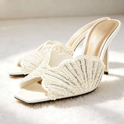 Sandales Femme Talon Haut Perles Orteil Carré