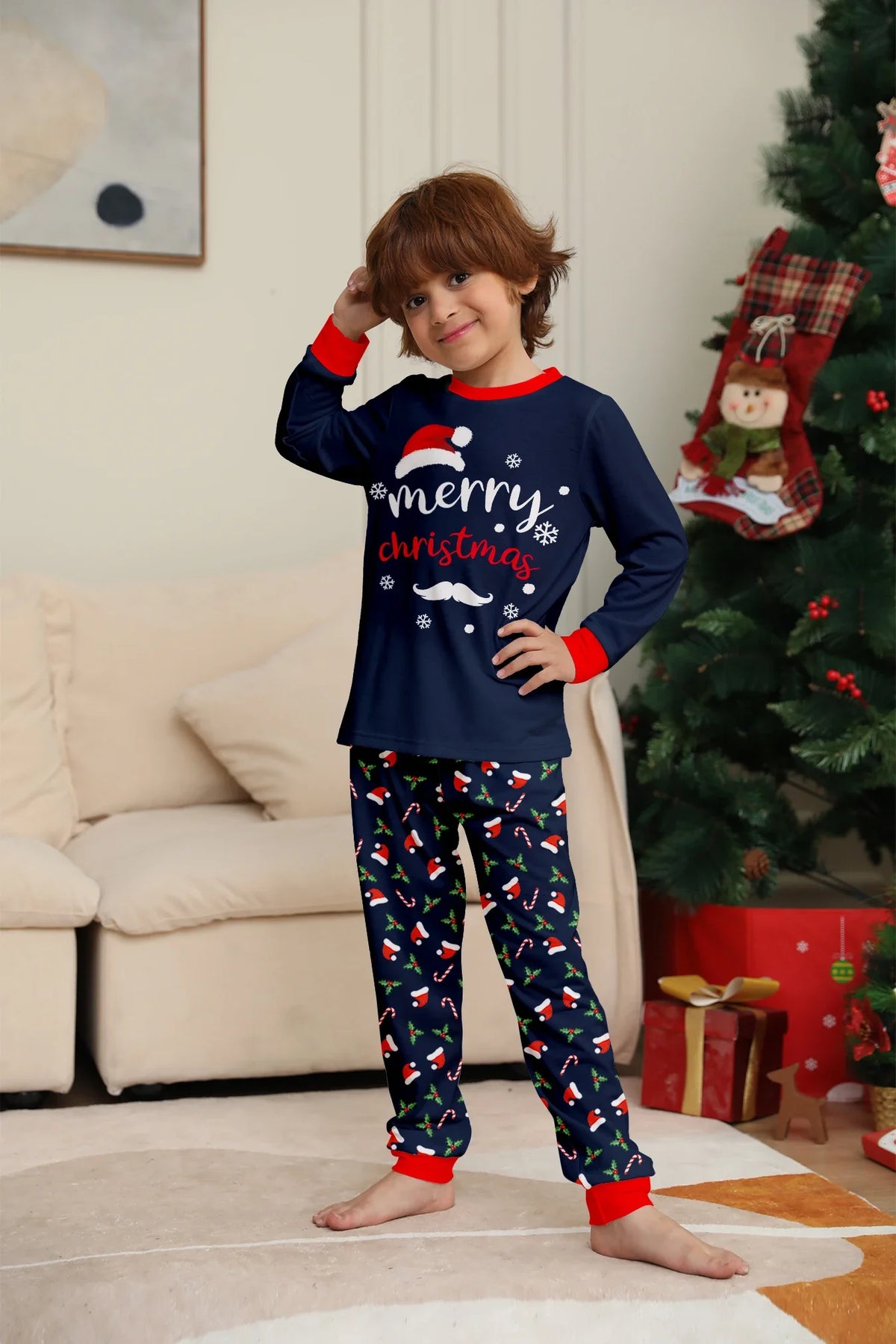 Pyjama Noël famille ensemble 2 pièces assorti parent enfant motif imprimé