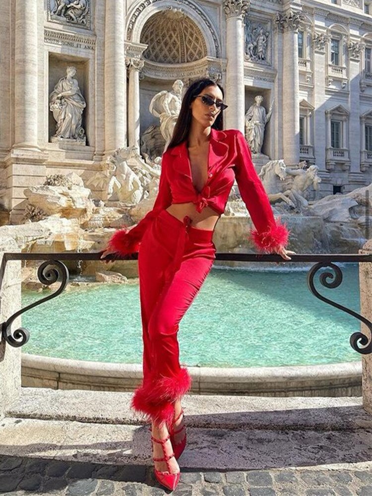 Sianna - Ensemble 2 pièces élégant - Plumes - Pour femmes