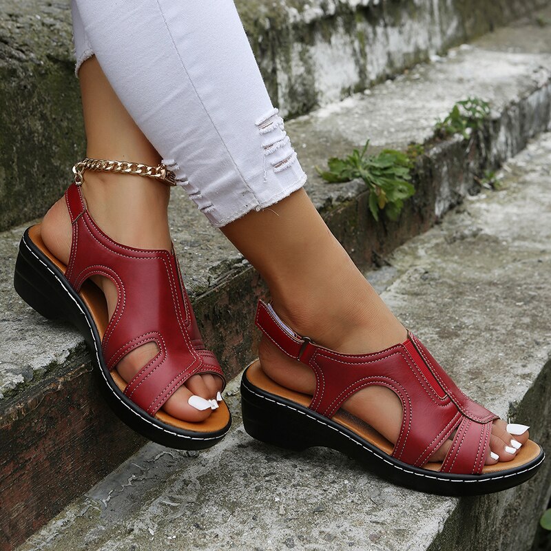 Sandales orthopédiques femme | Cuir, talon compensé | Confort optimal