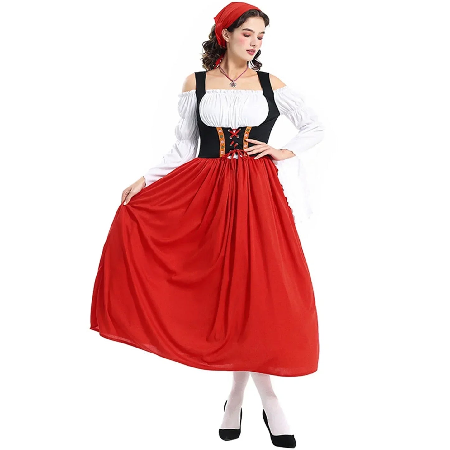 Robe Dirndl lang für Frauen Oktoberfest - Leichtes Material - Traditionelles Design