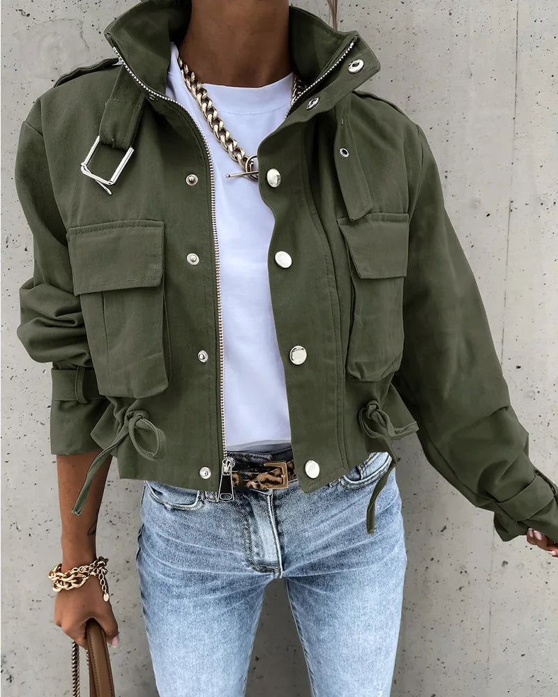 Veste cargo femme | Courte, fermeture éclair | Grands poches